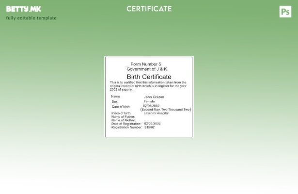 Модерен стил Шаблон за извод од матична книга на родените на Владата на Инди 1