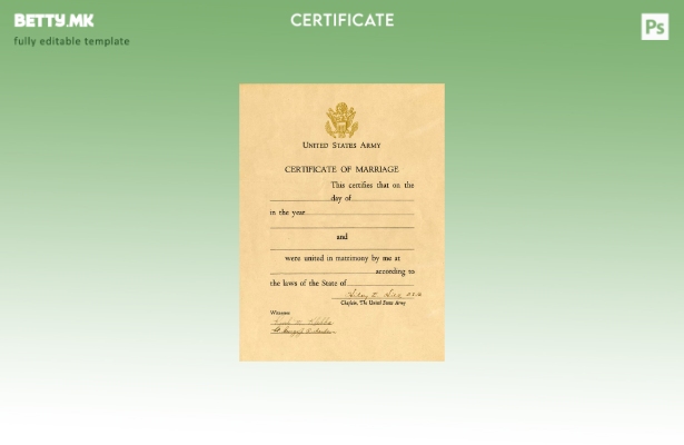 Модерен стил Шаблон за потврда за брак на Армијата на Соединетите Држави