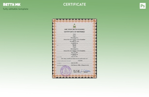 Модерен стил Шаблон за потврда за брак на Свети Винсент и Гренадини