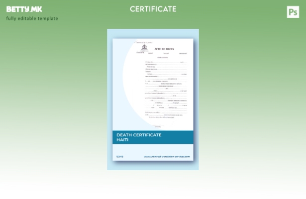 Модерен стил Шаблон за потврда за смрт на Министерството за правда на Хаити
