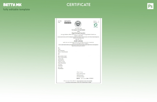 Модерен стил Шаблон за потврда за смрт на општинската корпорација во Индија Алиг