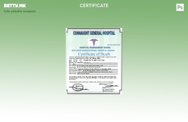 Модерен стил Шаблон за потврда за смрт од општа болница во Гана Конат
