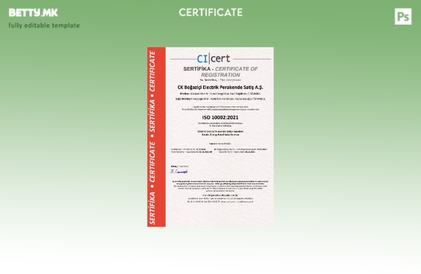 Модерен стил Шаблон за сертификат Турција Cicert во шаблон Word и PDF формат