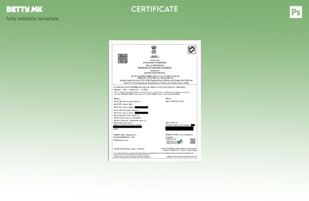 Модерен стил Шаблон за уверение за смрт на Владата на Раџастан на Индија