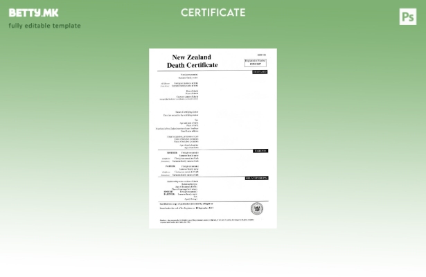 Модерен стил Шаблон за уверение за смрт на Секретаријатот на Нов Зеланд