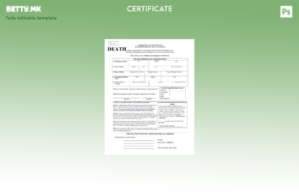 Модерен стил Шаблон за уверение за смрт од Комонвелтот на Кентаки на САД