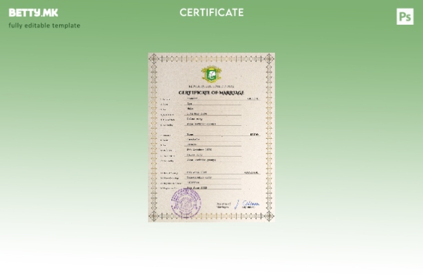 Модерен стил Шаблон за PSD сертификат за брак од Брегот на Слоновата Коска