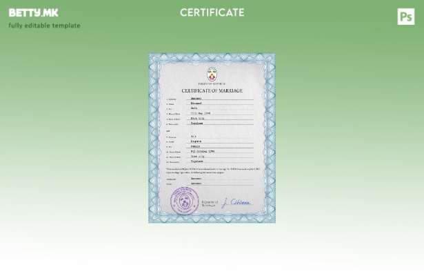 Модерен стил Шаблон за PSD сертификат за брак од Того