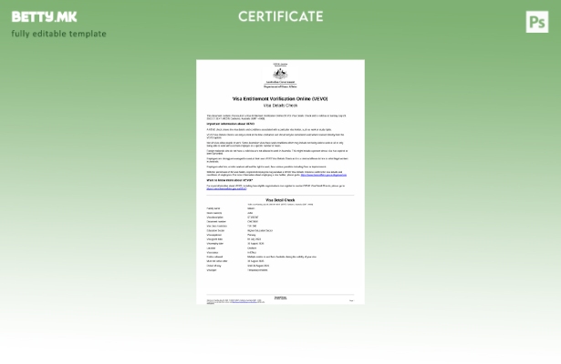 Модерен стил за австралиско право за верификација на виза преку Интернет (VEVO)