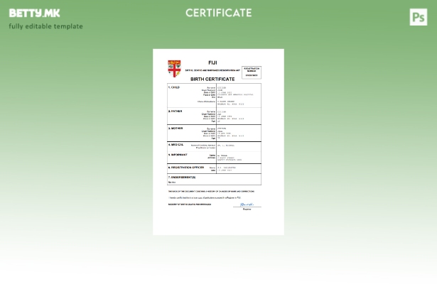 Модерен стил извод од матична книга на родените Фиџи Шаблон за Word и PDF шаблон