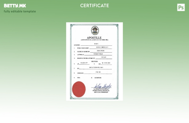 Модерен стил извод од родените во Белизе, шаблон Апостил VERSION