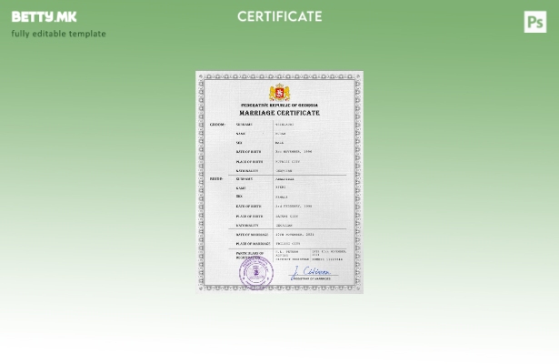 Модерен стил на Џорџија шаблон PSD шаблон за документи за брак