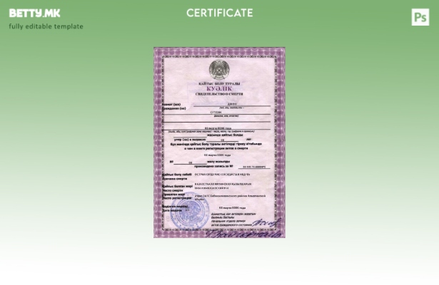 Модерен стил на Казахстански сертификат за смрт, шаблон за целосно уредување во