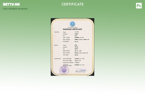 Модерен стил на Мали шаблон за PSD шаблон за документи за брак