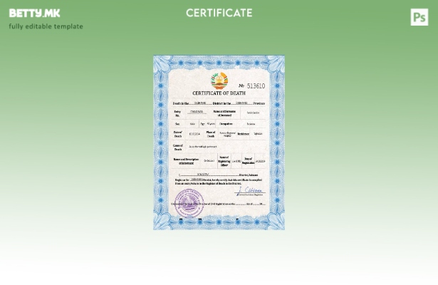 Модерен стил на Таџикистан, шаблон за шаблон за ПСД од потврда за смрт од витале
