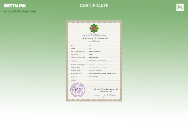 Модерен стил на Туркменистански шаблон за шаблон PSD од потврда за смрт