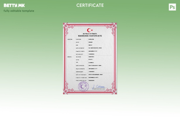 Модерен стил на Турција шаблон за PSD шаблон за потврда за брак