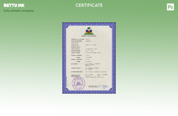 Модерен стил на Хаити за шаблон PSD шаблон за потврда за смрт