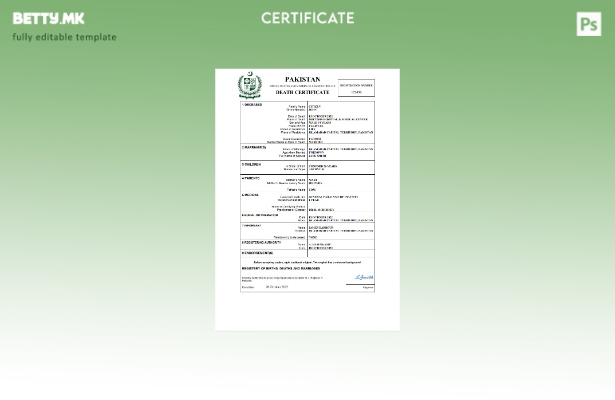 Модерен стил на пакистанска потврда за смрт Шаблон Word и PDF шаблон