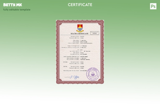 Модерен стил на шаблон за ПСД од уверение за смрт од Кирибати