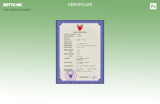 Модерен стил шаблон за ПСД од уверение за смрт од Бахреин