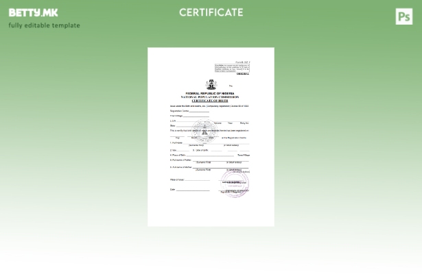 Модерен стил шаблон за извод од матична книга на родените Нигерија во шаблон за