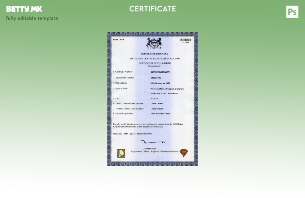 Модерен стил шаблон за извод од матична книга на родените во Боцвана во шаблон с