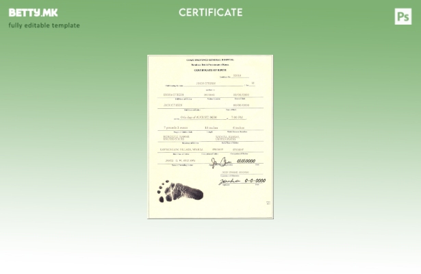 Модерен стил шаблон за извод од матична книга на родените во Кенија во шаблон П.