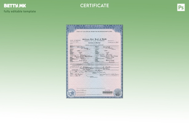 Модерен стил шаблон за потврда за брак во САД Калифорнија во шаблон PSD формат