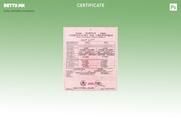 Модерен стил шаблон за потврда за брак од витална евиденција на Романија