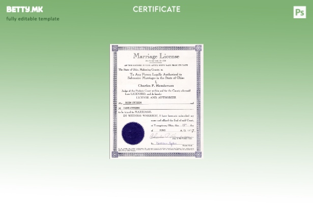 Модерен стил шаблон за сертификат за брак во САД Охајо