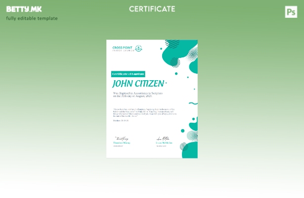 Модерен стил шаблон за сертификат за крштевање на САД во Word и PDF формат, шабл