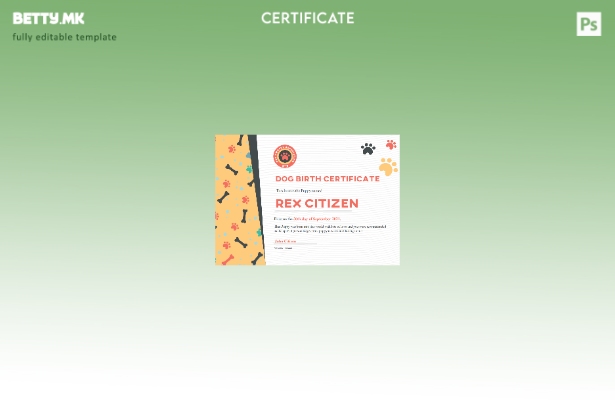 Модерен стил шаблон за сертификат за раѓање куче во САД