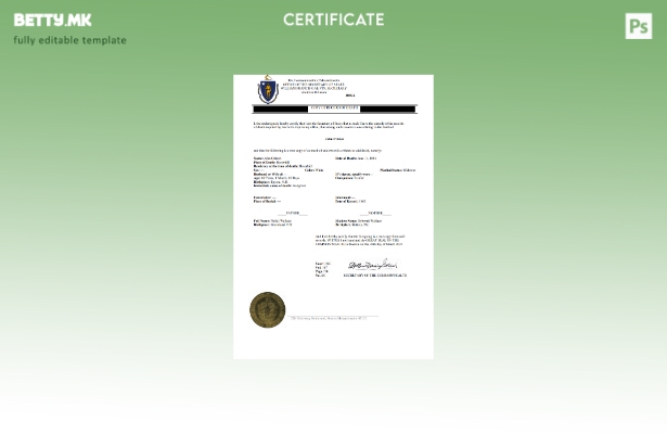 Модерен стил шаблон за уверение за смрт во САД Масачусетс