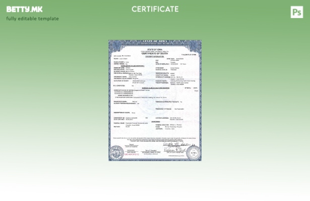 Модерен стил шаблон за уверение за смрт од државата Ајова во САД во шаблон за фо