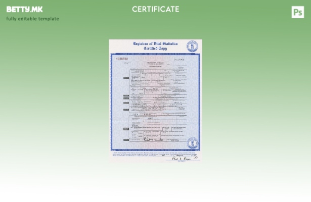 Модерен стил шаблон за уверение за смрт од државата Кентаки во шаблон PSD формат