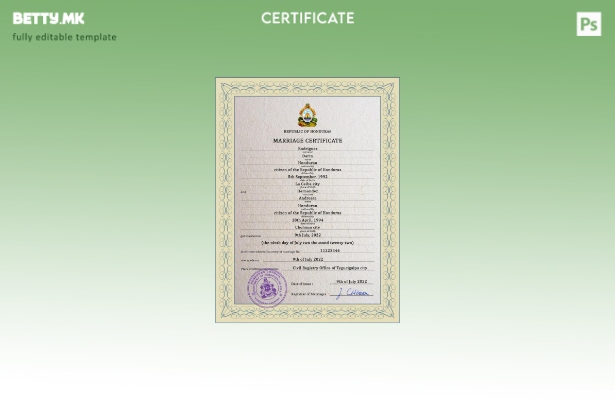 Модерен стил шаблон за PSD сертификат за брак во Хондурас