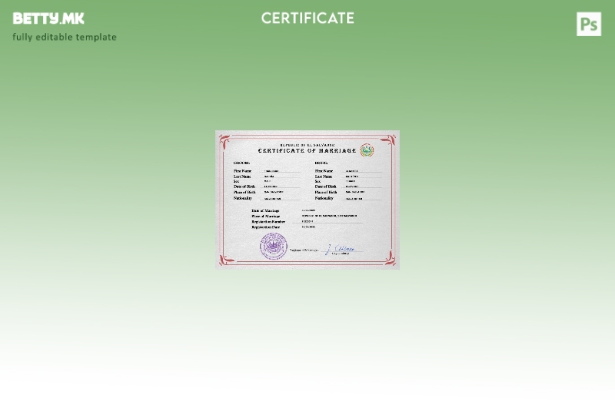 Модерен стил шаблон за PSD сертификат за брак од Ел Салвадор