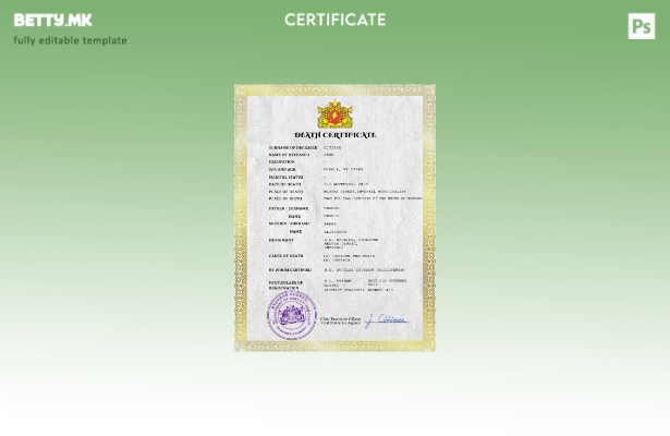 Модерен стил шаблон за PSD сертификат за смрт на Мјанмар