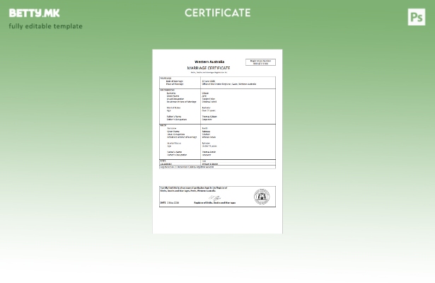 Модерен стил, Шаблон за потврда за брак во Австралија Западна Австралија во шабл