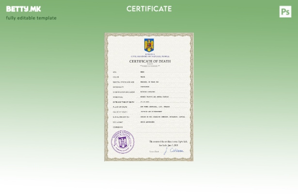 Модерен стил, шаблон за ПСД од потврда за смрт на Романија