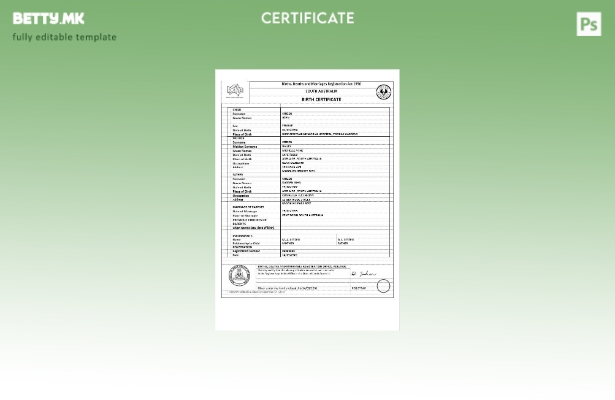 Модерен стил, шаблон за верзија на извод од матична книга на родените во Австрал