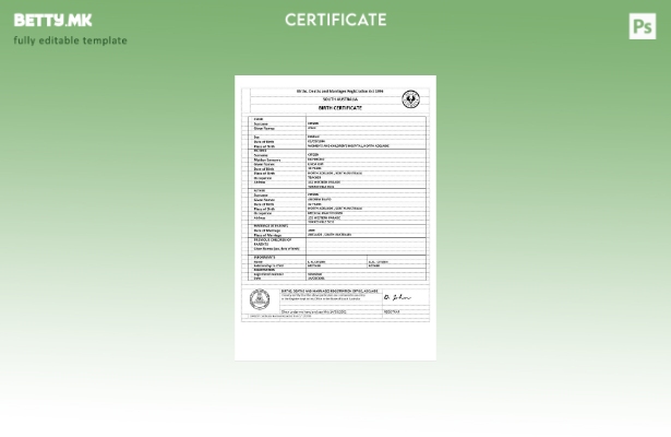 Модерен стил, шаблон за верзија на извод од матична книга на родените во Австр 1