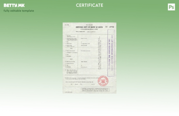 Модерен стил, шаблон за извод од матична книга на родените во Нов Зеланд во шабл