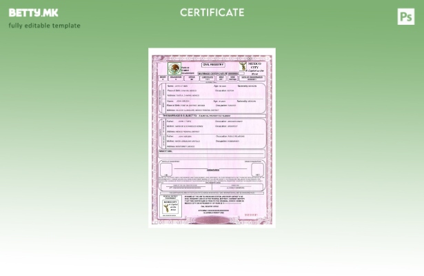 Модерен стил, шаблон за потврда за брак од граѓански регистар во Мексико