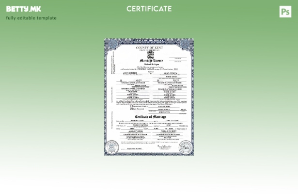 Модерен стил, шаблон за потврда за брак од округот Мичиген Кент во САД во формат