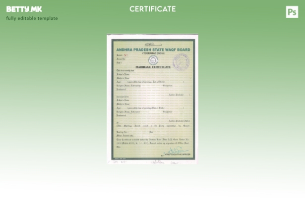 Модерен стил, шаблон за потврда за брак од таблата на државата WAQF во Индија Ан