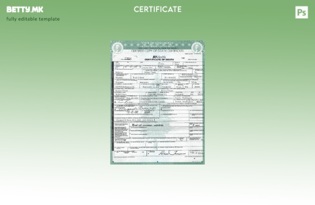 Модерен стил, шаблон за уверение за смрт од државата Вашингтон, во формат PSD, ц