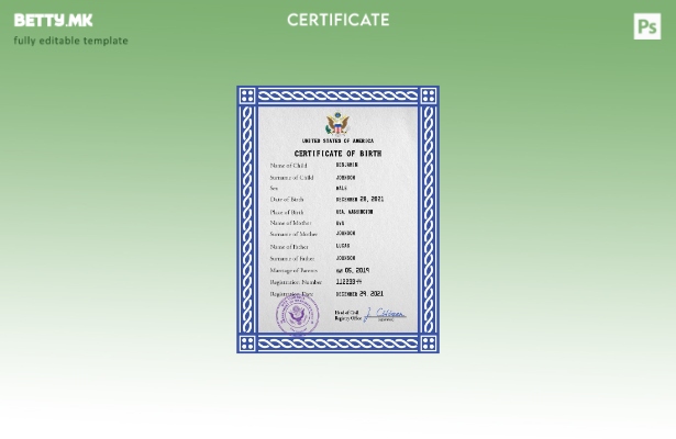 Модерен стил, шаблон за шаблон за ПСД од извод од матична книга на родените во С