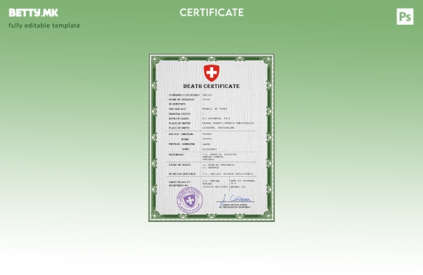 Модерен стил, шаблон за шаблон за ПСД од потврда за смрт на Швајцарија